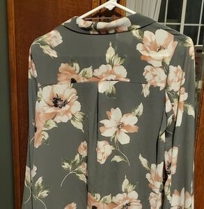 Everly Orange Pink Long Sleeve Tie Front Blouse